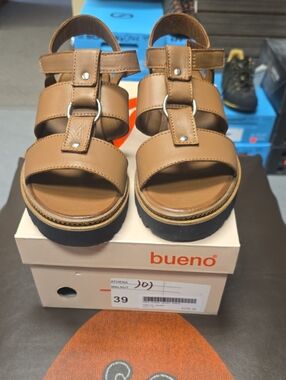 Bueno Tan Triple-Strap Platform Sandals with Metal Rings